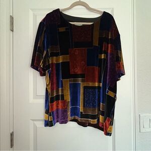 Vintage 220 Hickory Colorblock Patchwork Short Sleeve Velour Shirt Top